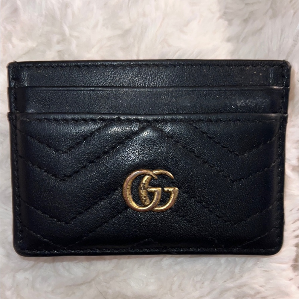 Gucci Black and Gold Quilted Leather Key Card Holder